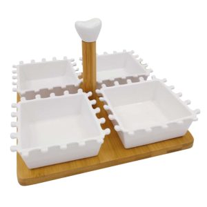 Set Of 4 Bowls With Bamboo Base - Image 1