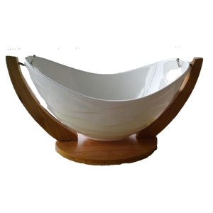 Ceramics and Bamboo Salad Bowl with Stand - Image 1