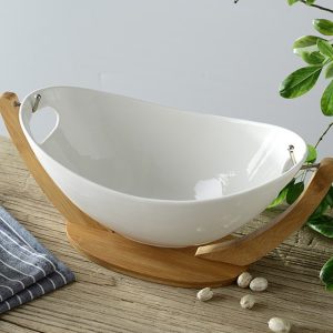 Ceramics and Bamboo Salad Bowl with Stand - Image 2