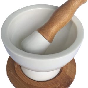Porcelain Mortar and Pestle Set With Bamboo Base - Image 8