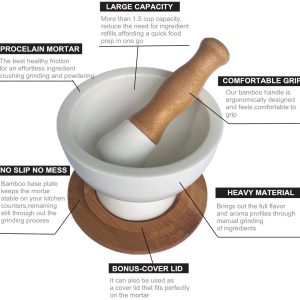 Porcelain Mortar and Pestle Set With Bamboo Base - Image 7