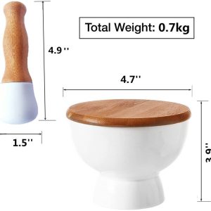 Porcelain Mortar and Pestle Set With Bamboo Base - Image 6