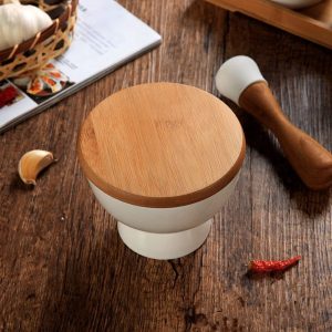 Porcelain Mortar and Pestle Set With Bamboo Base - Image 3