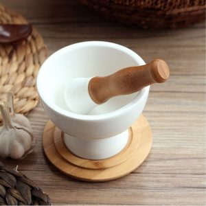 Porcelain Mortar and Pestle Set With Bamboo Base - Image 4
