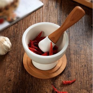 Porcelain Mortar and Pestle Set With Bamboo Base - Image 5