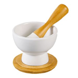 Porcelain Mortar and Pestle Set With Bamboo Base - Image 1