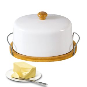 Porcelain Butter Dish with Bamboo Base - Image 1
