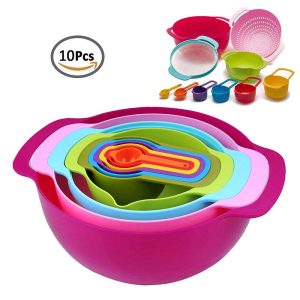 Plastic Mixing Bowl (10 Pcs Set) with Measuring Cup and Spoon - Image 1