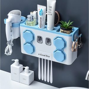 Multifunction Toothbrush Holder with Hair Dryer Holder & Toothpaste Dispenser - Image 1