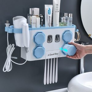 Multifunction Toothbrush Holder with Hair Dryer Holder & Toothpaste Dispenser - Image 2