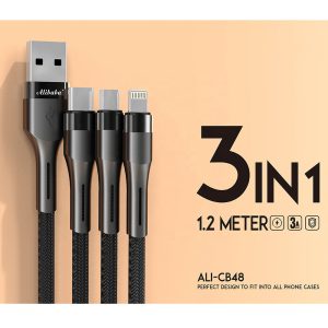 Moxom, 1.2 Meter 3 in 1 Fast Charging 2.4A Data Cable - Image 1