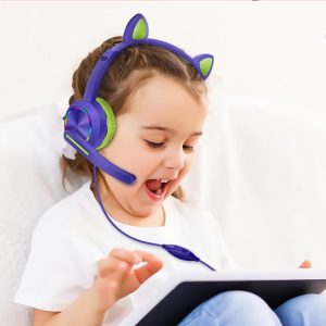 Cute Cat Ear Headphones USB+3.5mm On-Ear Stereo headphone with LED Light Children headphones - Image 2