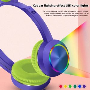 Cute Cat Ear Headphones USB+3.5mm On-Ear Stereo headphone with LED Light Children headphones - Image 4