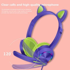 Cute Cat Ear Headphones USB+3.5mm On-Ear Stereo headphone with LED Light Children headphones - Image 5