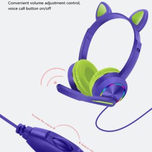 Cute Cat Ear Headphones USB+3.5mm On-Ear Stereo headphone with LED Light Children headphones - Image 6