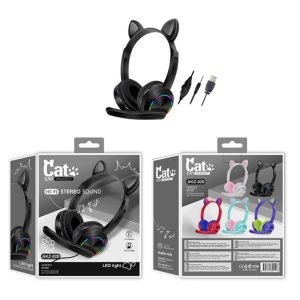 Cute Cat Ear Headphones USB+3.5mm On-Ear Stereo headphone with LED Light Children headphones - Image 1