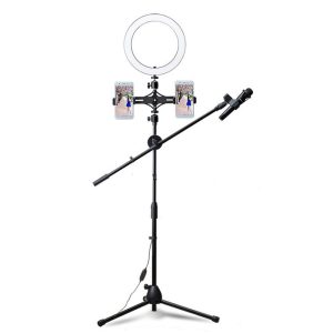 26 cm Ring Light Stand with 3 Cell Phone Holder & Microphone Holder - Image 1