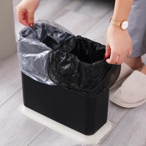 Plastic Slim Garbage Container Bin with Press Top Lid - Image 2