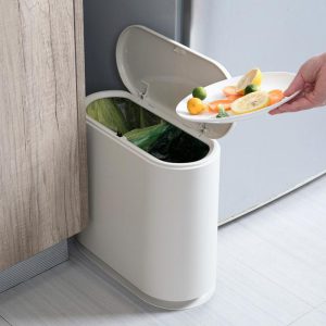 Plastic Slim Garbage Container Bin with Press Top Lid - Image 3