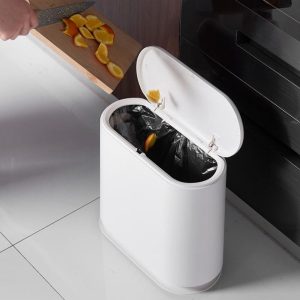 Plastic Slim Garbage Container Bin with Press Top Lid - Image 4