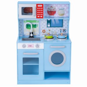 Cool Gift, Blue Wooden Pretend Play Toy Kitchen for Kids, Included Accessories - Image 1