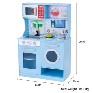 Cool Gift, Blue Wooden Pretend Play Toy Kitchen for Kids, Included Accessories - Image 3