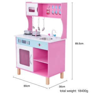 Cool Gift, Pink Wooden Pretend Play Toy Kitchen for Kids, Included Accessories - Image 2