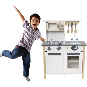 Wooden Pretend Play Kitchen Set for Kids Toddlers, with Cookware Accessories - Image 1