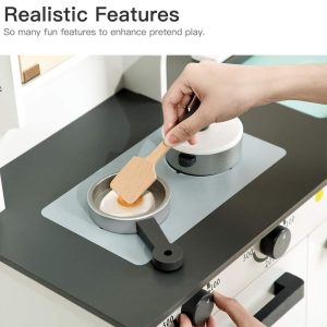 Wooden Pretend Play Kitchen Set for Kids Toddlers, with Cookware Accessories - Image 4