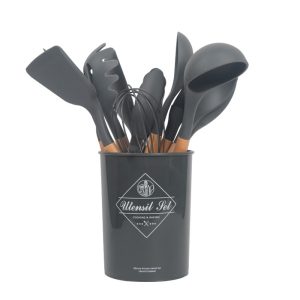 12-piece silicone kitchen utensil set with bamboo wooden handles - Image 5