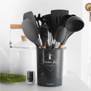 12-piece silicone kitchen utensil set with bamboo wooden handles - Image 2