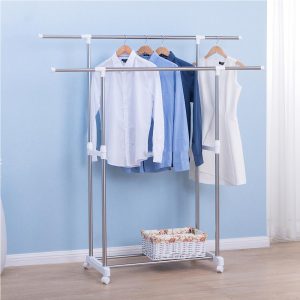 Double Pole, Telescoping Clothes Rack Stainless - Image 1