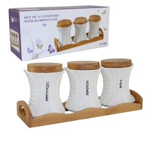Set Of 3 Canister With Bamboo Base - Image 1