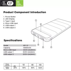 King KP Power KP-13 Powerbank 10,000 mAh, Large Capacity - Image 3