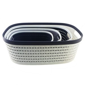 Rectangle Laundry Basket Set, Plastic Storage Organizer - Image 1