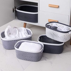 Rectangle Laundry Basket Set, Plastic Storage Organizer - Image 1