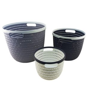 Round Laundry Basket Set, Plastic Storage Organizer - Image 1