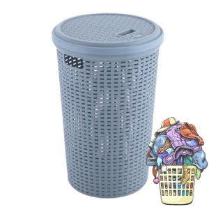 Deluxe Round Plastic Laundry Basket With Lid - Image 1