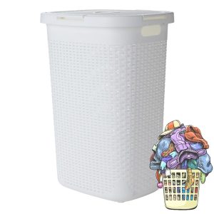 Deluxe Plastic Laundry Basket With Lid - Image 1