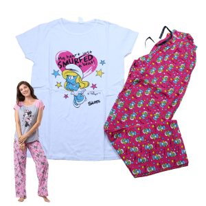 Women's Cotton Printed Night Suit - Smurfed - Image 1