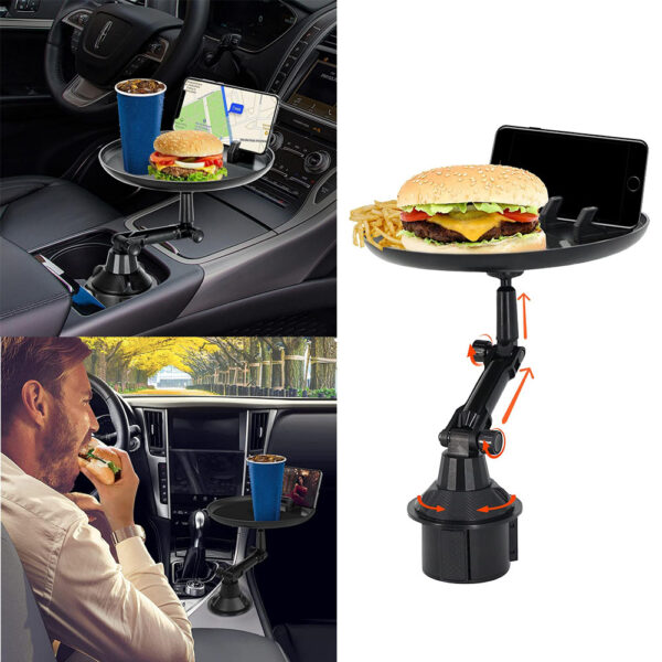 Cup Holder Tray For Car, Adjustable Car Tray Table, Car Tray For Eating  With Phone Slot And Swivel Arm, Car Food Table For Most Cup Holders, Road  Tr