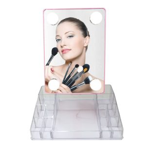 Lighted Mirror with Acrylic Cosmetic Organizer - Image 1