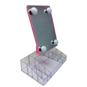 Lighted Mirror with Acrylic Cosmetic Organizer - Image 2