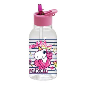 Herevin, Decorated Water Bottle with Straw - Unicorn - 460ml - Image 1