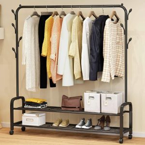 Clothing Hanger Stand, 1 Clothes Rail, 2 Storage shelf - Image 1