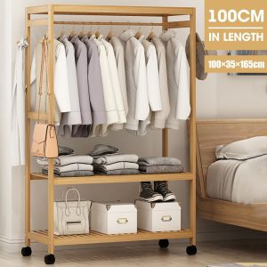 Wooden Clothes Rack With Wheels - Image 1