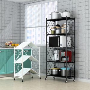 5 Tier Foldable Storage Shelves with Wheels - Image 3