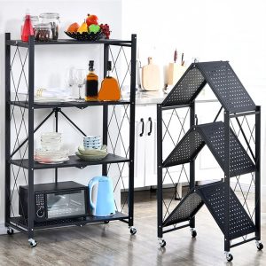 3 Tier Foldable Storage Shelves with Wheels - Image 2
