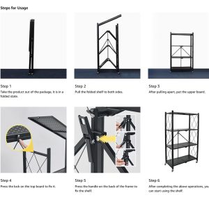 5 Tier Foldable Storage Shelves with Wheels - Image 8