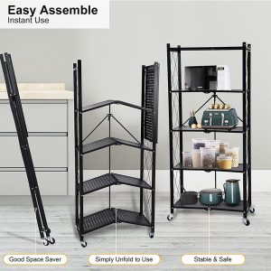 5 Tier Foldable Storage Shelves with Wheels - Image 9